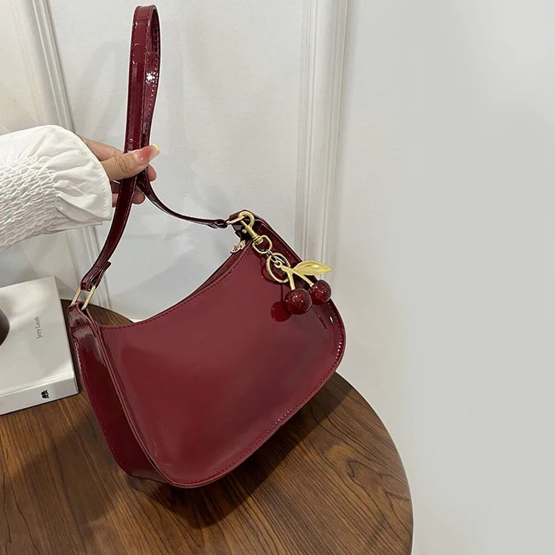 Deep Vintage Rose Aura Handbag with Cherry Pendant