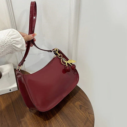 Deep Vintage Rose Aura Handbag with Cherry Pendant