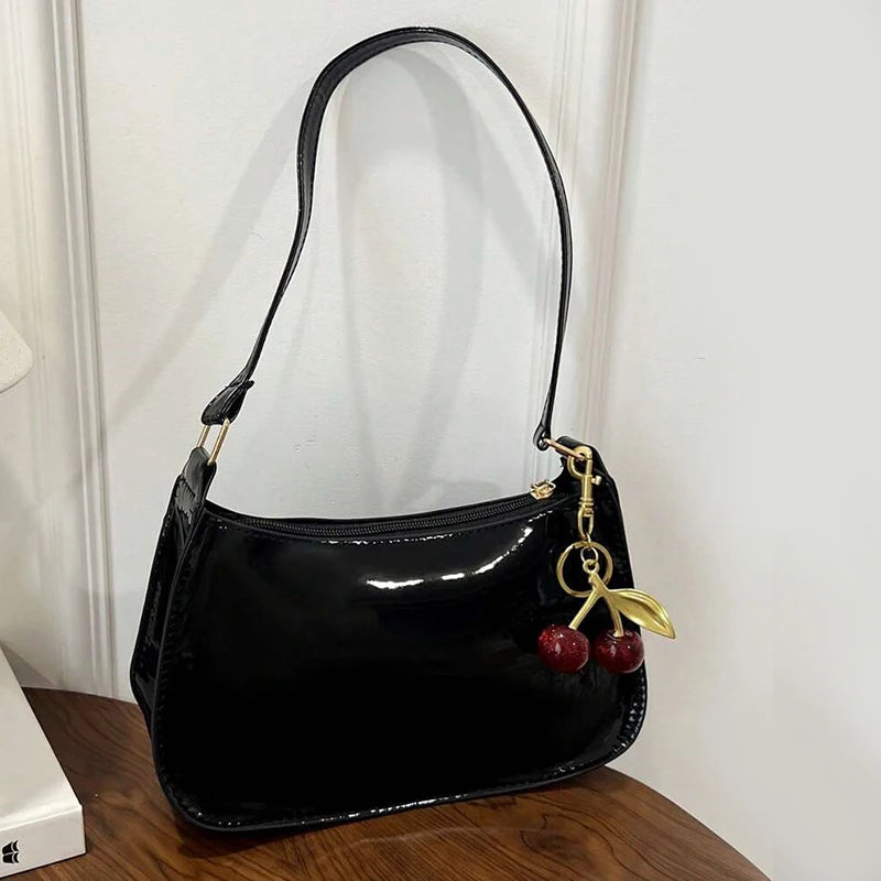 Deep Vintage Rose Aura Handbag with Cherry Pendant