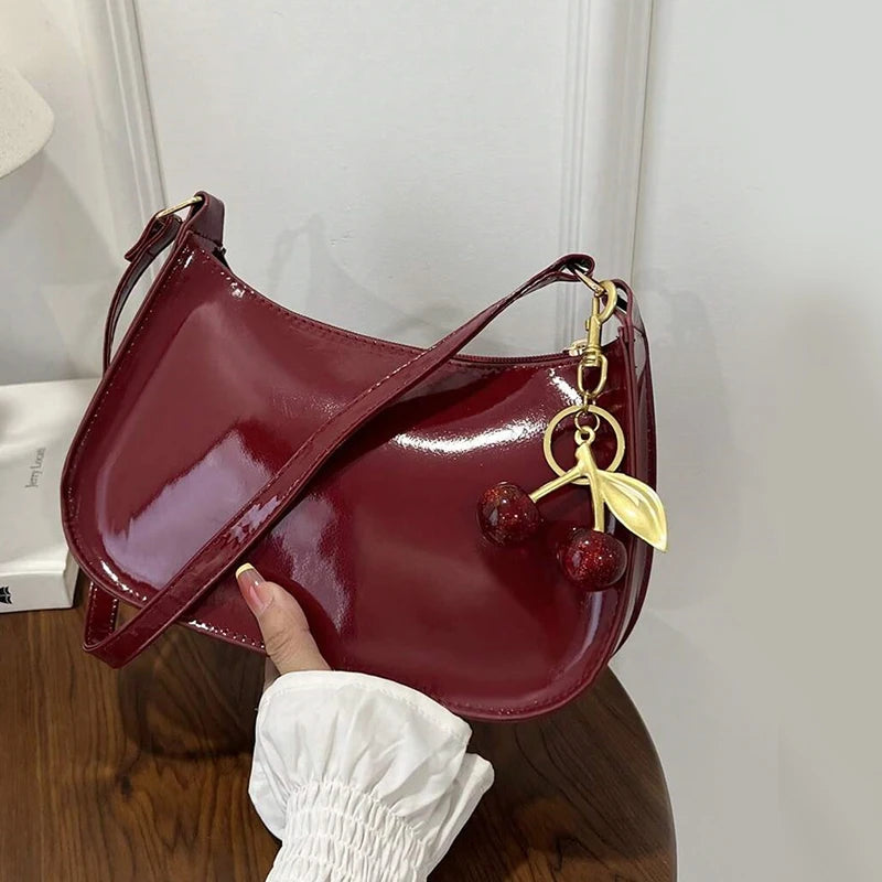 Deep Vintage Rose Aura Handbag with Cherry Pendant