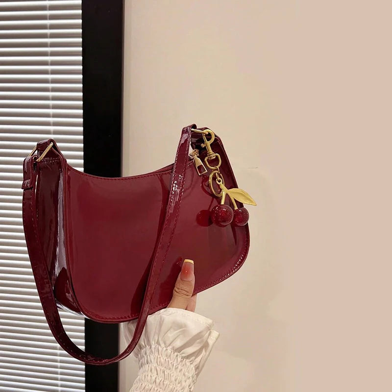 Deep Vintage Rose Aura Handbag with Cherry Pendant