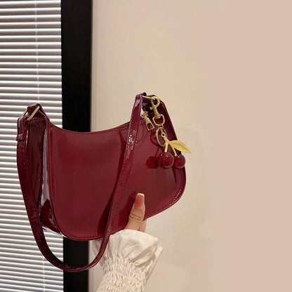 Deep Vintage Rose Aura Handbag with Cherry Pendant