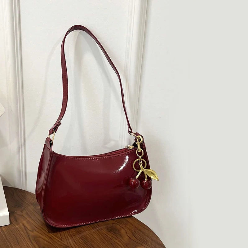 Deep Vintage Rose Aura Handbag with Cherry Pendant