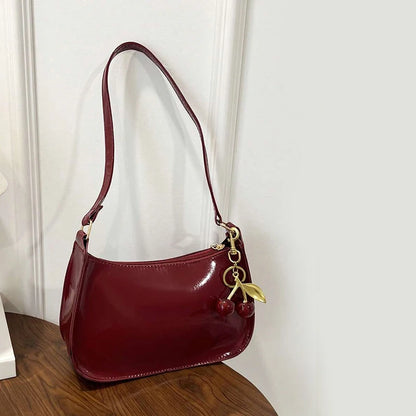 Deep Vintage Rose Aura Handbag with Cherry Pendant