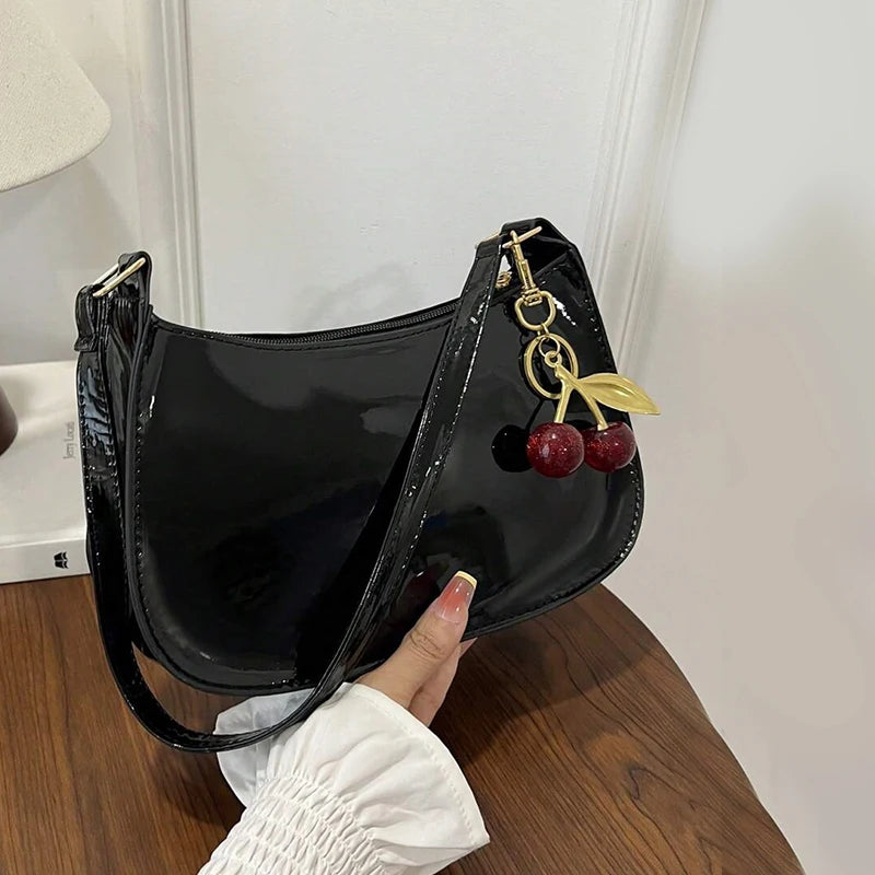 Deep Vintage Rose Aura Handbag with Cherry Pendant