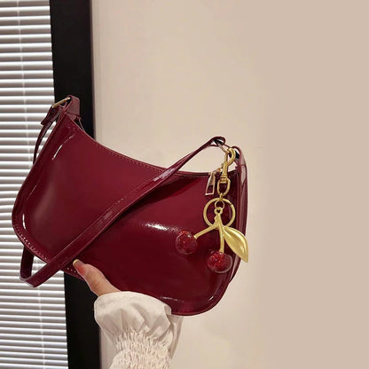 Deep Vintage Rose Aura Handbag with Cherry Pendant