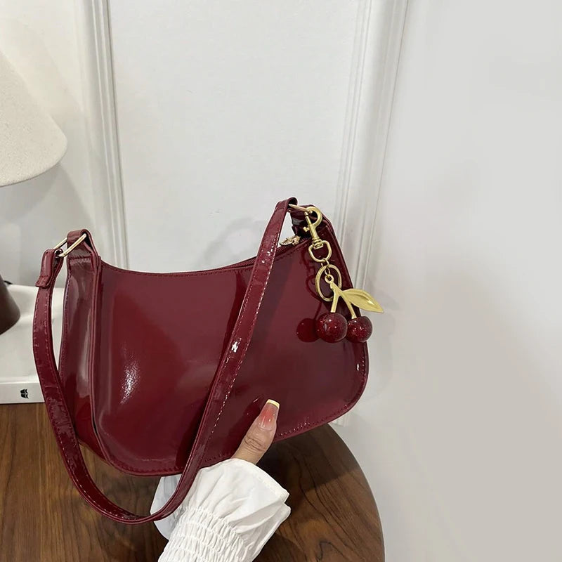 Deep Vintage Rose Aura Handbag with Cherry Pendant
