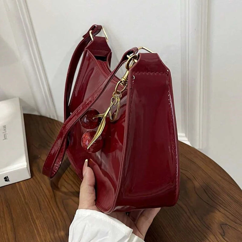 Deep Vintage Rose Aura Handbag with Cherry Pendant