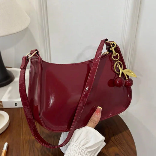 Deep Vintage Rose Aura Handbag with Cherry Pendant
