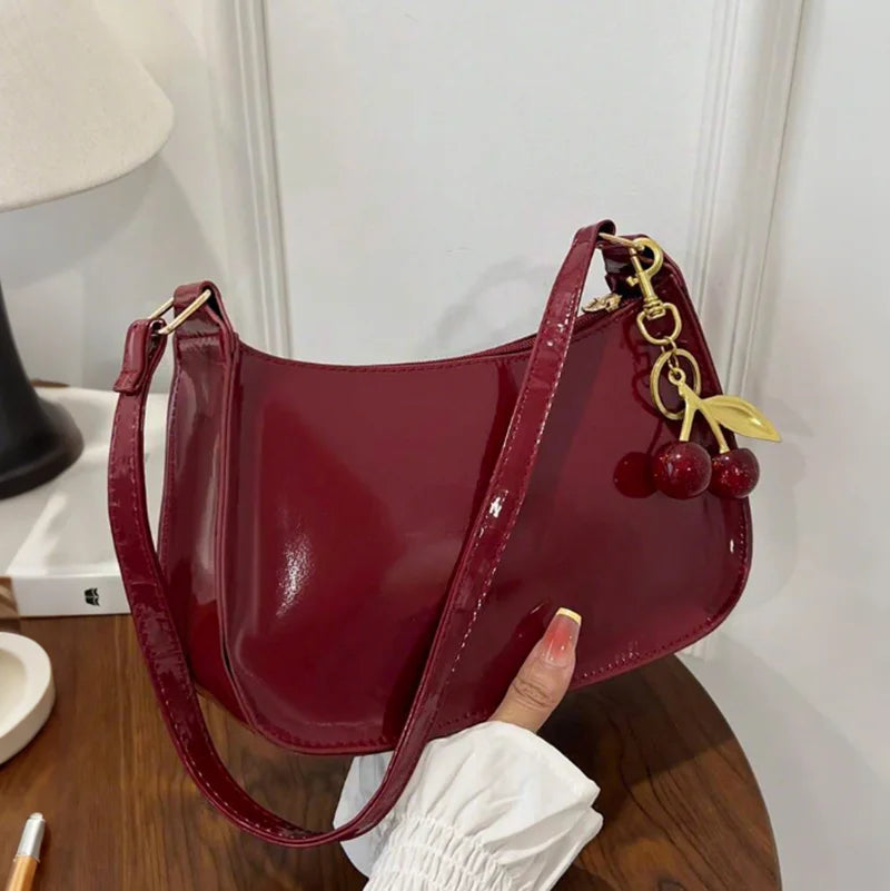 Deep Vintage Rose Aura Handbag with Cherry Pendant