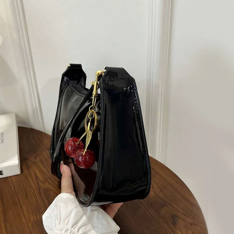 Deep Vintage Rose Aura Handbag with Cherry Pendant